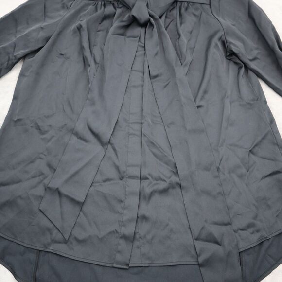 Pleated Shirt Womens Black Long Sleeve Rhinestone Beaded Button Tunic Blouse - Picture 8 of 16